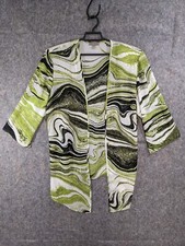 Maya Brooke Cardigan Women 22 W Green Black Abstract Chiffon Open Front Feminine
