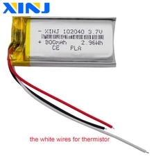 3.7V 800mAh 2.96Wh 102040 Rechargeable Polymer Li Lipo Battery 3 Wire Thermistor