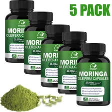 5PACK Moringa Capsules 20000Mg per Serving, 60 Total Capsules Green Superfood