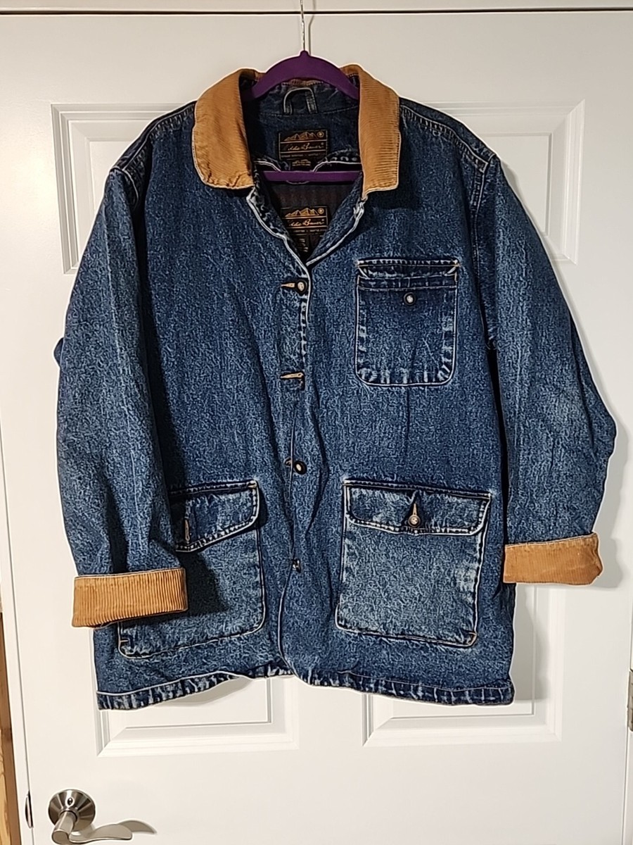 Vintage EDDIE BAUER Size XL Womens Denim Chore Coat Wool Liner