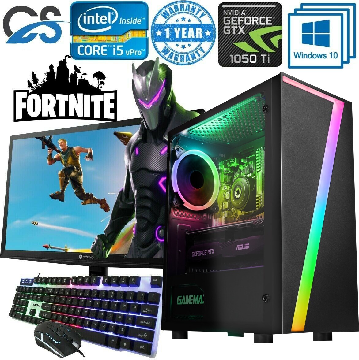 Fast Gaming PC Computer Bundle Intel Quad Core i5 16GB 1TB Win10 4GB