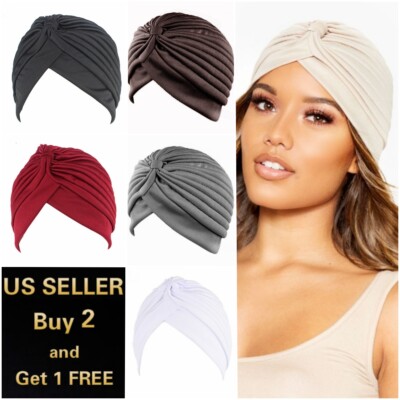 African Stretch Head Wrap Indian Hat Women Braid Hijab Turban Chemo Cap Headwear