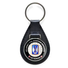 US Army 17th Aviation Brigade Veteran Black Leather Keychain Silver Keyring