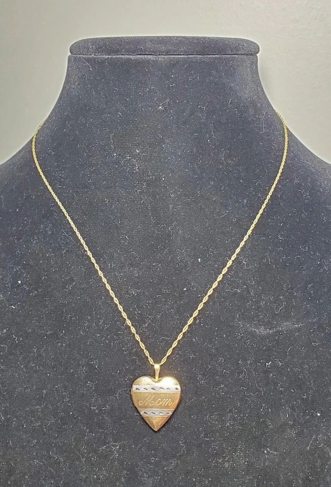 10k Two Tone Gold Heart "Mom" Locket Pendant W/ 18" 14k GF Necklace Mother's Day - Image 4 of 4