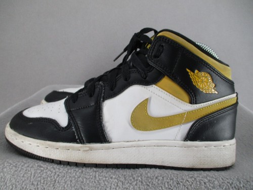 Jordan 1 Shoes Kids 5Y Black Gold White Mid Camo GS Grade School Logo Sneakers - Picture 5 of 17