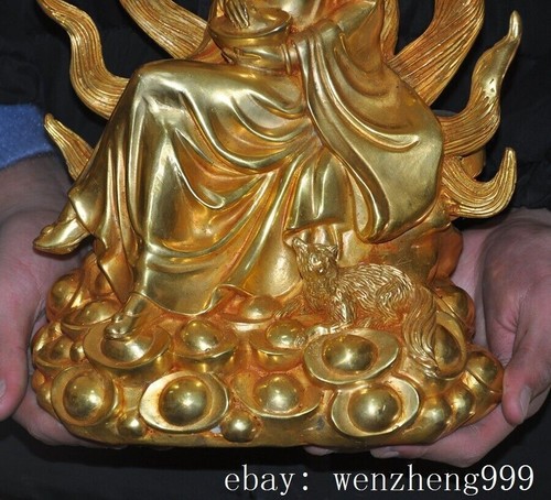 13 Zoll alte China antike Bronze vergoldete Reichtum neunschwänziger Fuchs himmlisches Wesen Statue - Bild 3 von 14