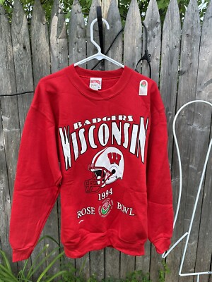 Vtg NEW NWT WISCONSIN BADGERS Football NCAA Sweatshirt Mens Large Rose Bowl RARE