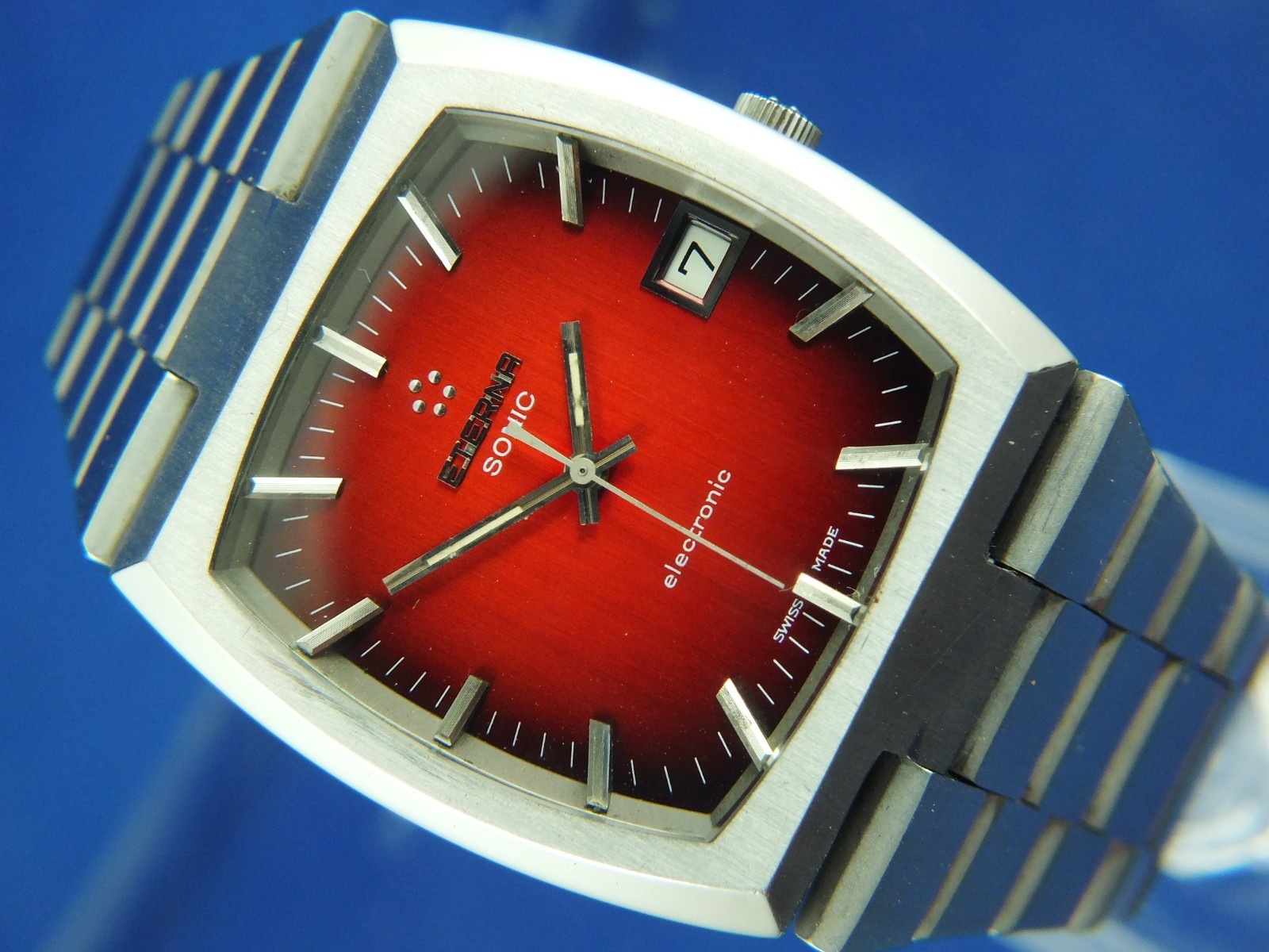 ETERNA SONIC Tuning Fork Electronic Watch Chatelain Steel Bracelet 1970s Vintage image 2