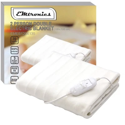 EMtronics Heated Electric Under Blanket 3 Heat Settings Double Size 135 x 120cm