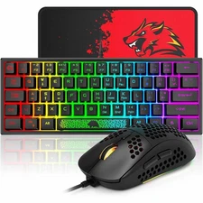 60% Wired Gaming Keyboard and Mouse Combo, Mini RGB Backlight, 6400 DPI Mouse