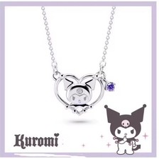 Hello Kitty Sanrio Kuromi Silver Heart Purple Gem Cutesy Kawaii Charm Necklace