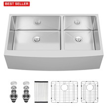 Kitchen Sink 36x21 Inch Double Bowl Farmhouse Apron Front Stainless Steel