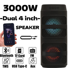 Dual 4" Portable Bluetooth Speaker Sub woofer Deep Bass Sound System Party USB