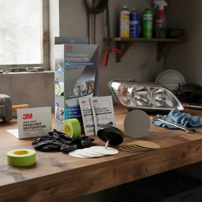 3M Ultra Headlight Restoration Kit, Contains Masking Tape, Light Sanding Discs,