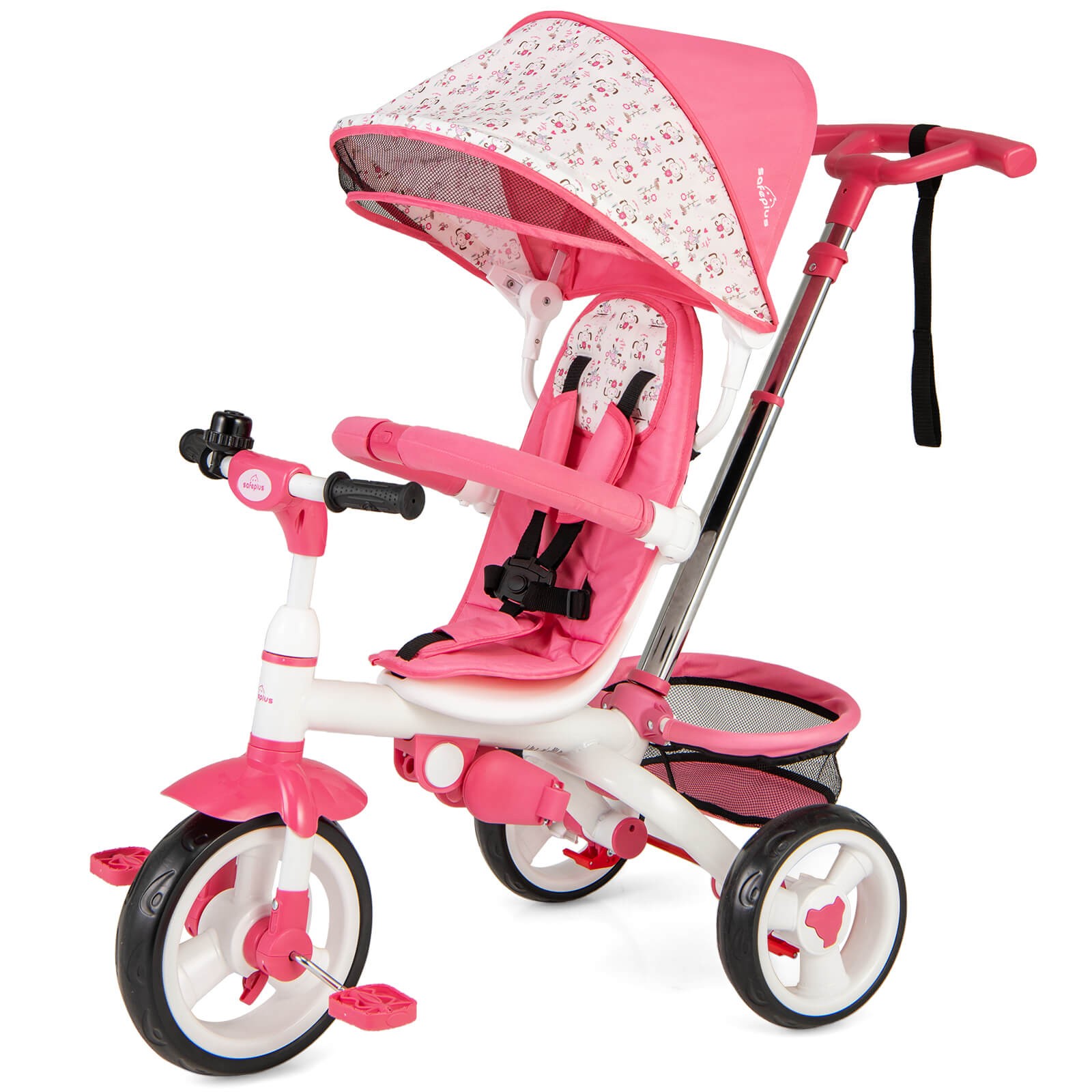 Costway 4-In-1 Kids Baby Stroller Tricycle Detachable Toy Bike w/ Canopy Basket