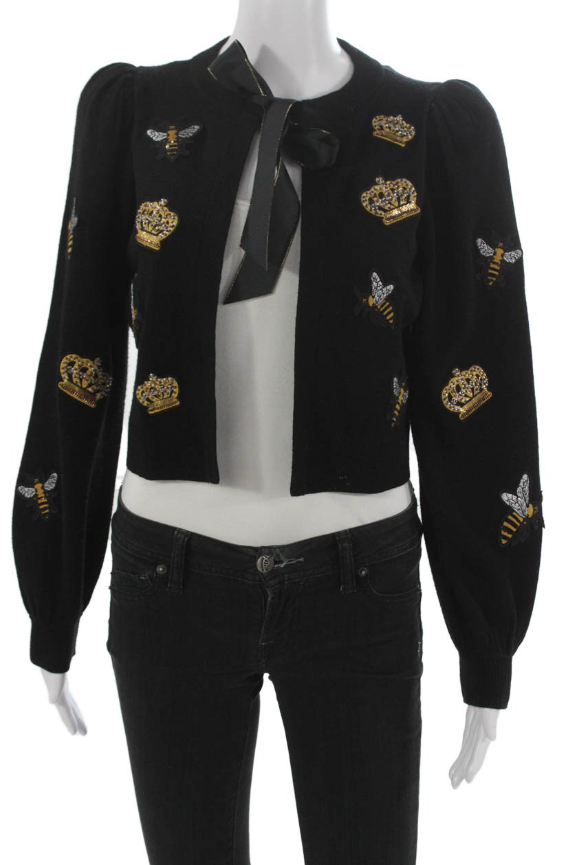 Alice + Olivia Womens Cardigan Black Wool Round Neck Long Sleeve Petite Size SFree Shipping in US $100+ Orders | $6.95 Orders Below