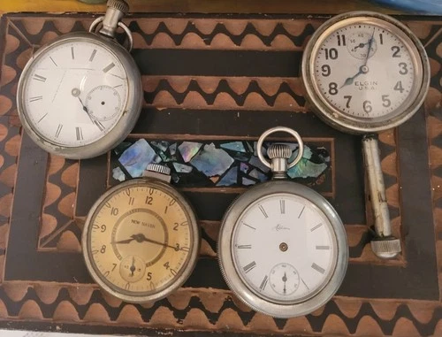 Lot Of 4 Antique Packet Watch 2 elgin 1 Addison 1 New Haven Not Working