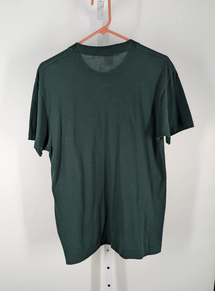 Camiseta Fruit Of The Loom Mid 80s Vintage Bolsillo Verde en Blanco 5050 Puntada Única Foto 3 de 4