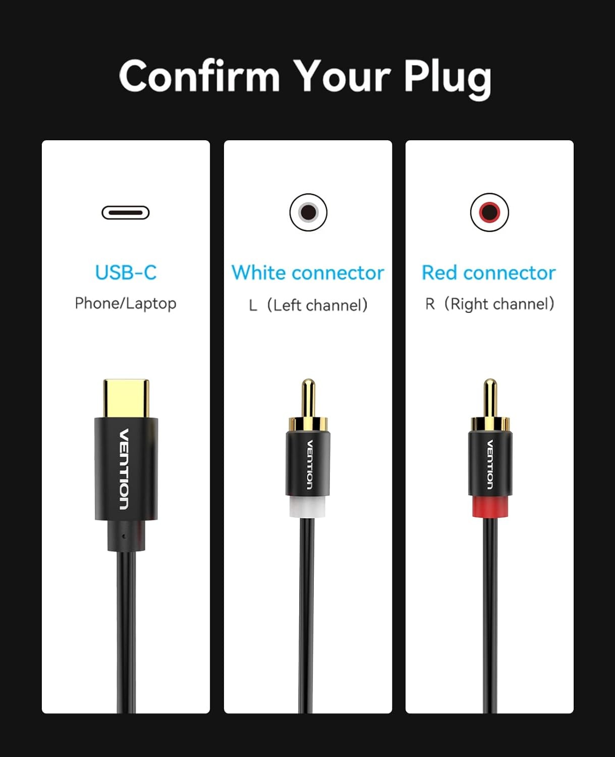 VENTION USB C to 2 RCA Audio Cable, Type-C to RCA Cable 2RCA Jack USB-C Audio Li