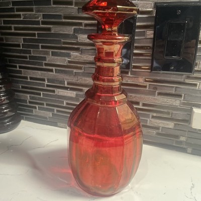 Vintage Ruby Red Glass Decanter 12 Inches Tall