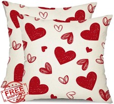 DFXSZ Valentine's Day Pillow Covers 18x18 Inch Set of 2 Red Hearts Decor Whit...