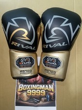 Rival RS100 Professional Sparring Gloves 14oz Lace-Up Boxing Gloves Black Gold