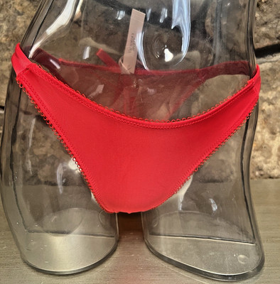 Victorias Secret Pom Pom Bow BRAZILIAN Panty Sz S Bright Vermilion NWT$18.95