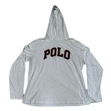 Polo Ralph Lauren Women  s White Pullover Hoodie Big POLO Patch SZ L Lightweight