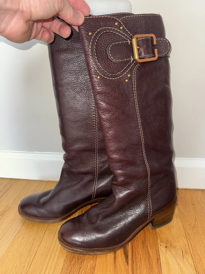 Botas altas CHLOE Paddington de cuero granulado marrón talla 7 Foto 2 de 4