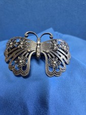 Vintage Hair Barrett Clip 80's Butterfly Black Gunmetal With Rhinestones