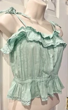 TRUE CRAFT Ruffle Tank Top - Medium - Aqua - NWT