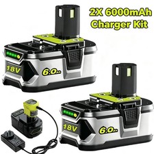 2 Pack 18V 6.0Ah Battery  Charger Kit for Ryobi 18 Volt One Batteries