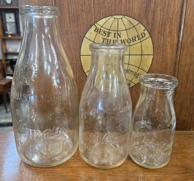 Old Lot Of 3 Biltmore Dairy Farms Milk Bottles Asheville, NC Quart Pint 1/2 Pint