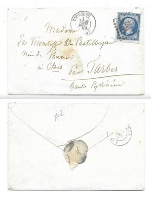 Frankreich - MiNr. 13 II Brief (ohne Inhalt) von Toulouse nach Chis, 22.8.1862