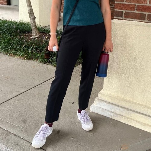 J.Crew Factory Pantaloni Donna Elasticizzati Vita Alta Jamie Pull On Caviglia TG 14 Nero - Foto 1 di 8