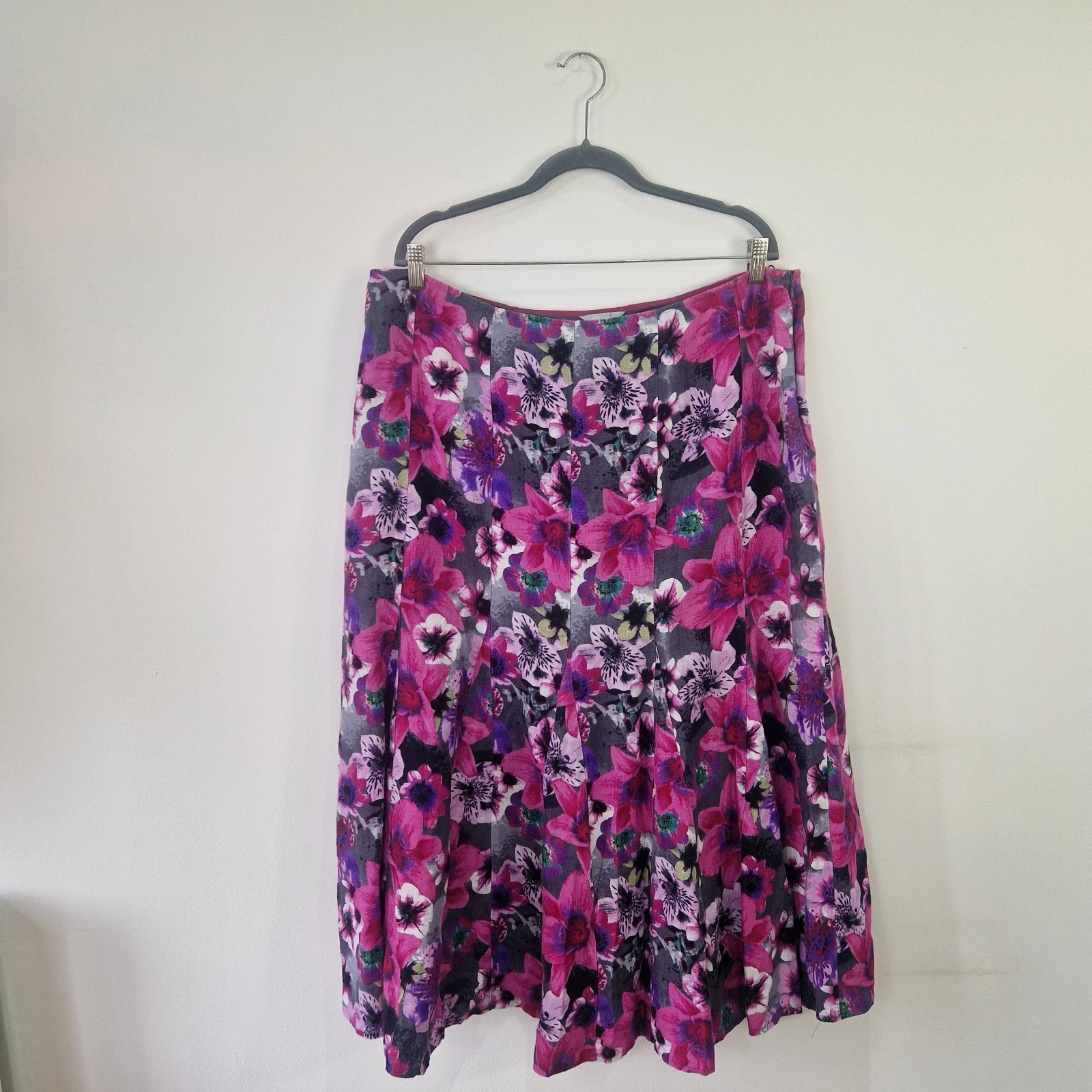 Per Una M&S 100% Linen Midi Flared Skirt Purple Pink UK 18 Summer Holiday