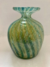 Mdina Glass Vase Crysal Blue Stripe 14cm Height 1970's