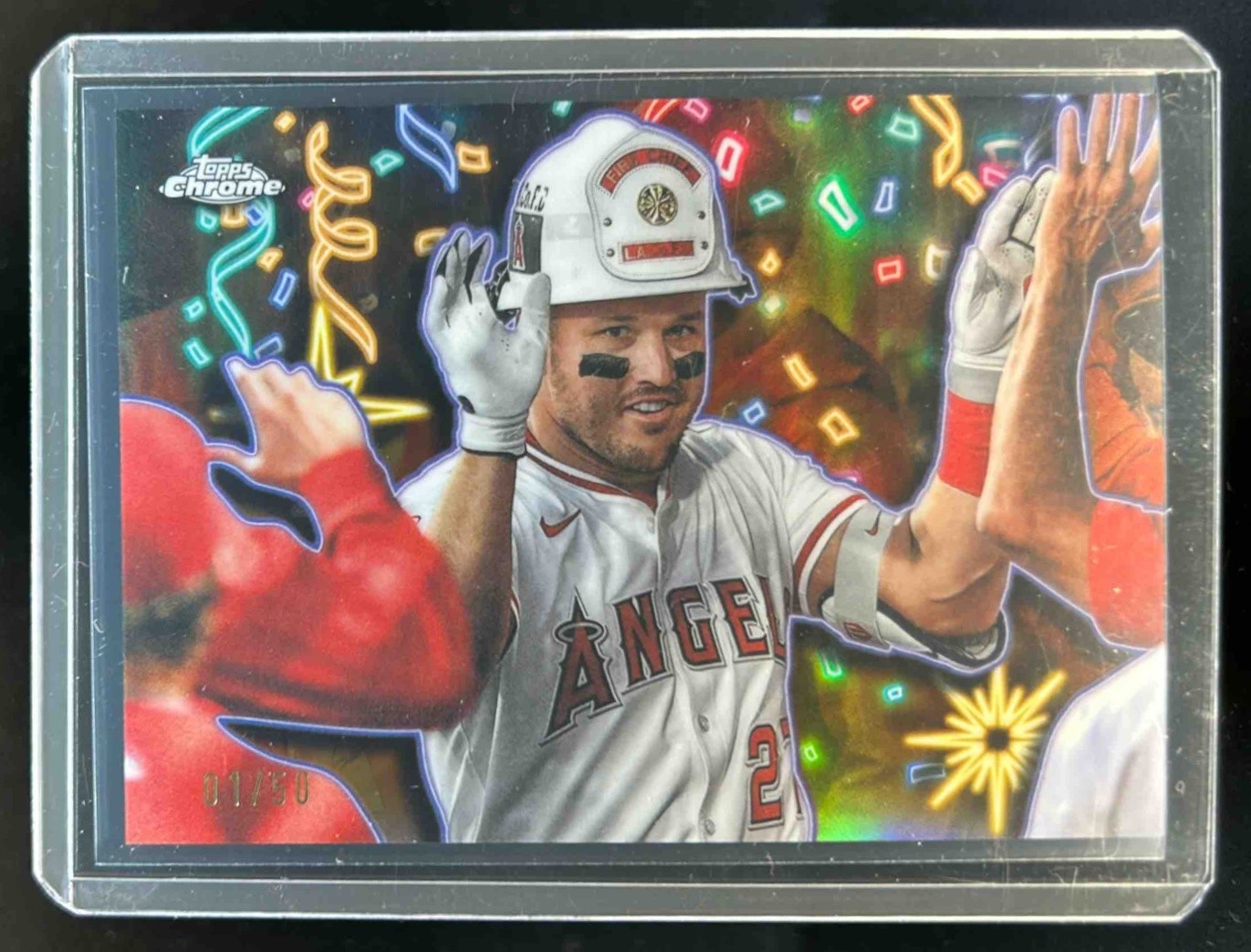 2025 Topps Chrome Update Mike Trout Celebracion Gold Refractor #1/50 Angels