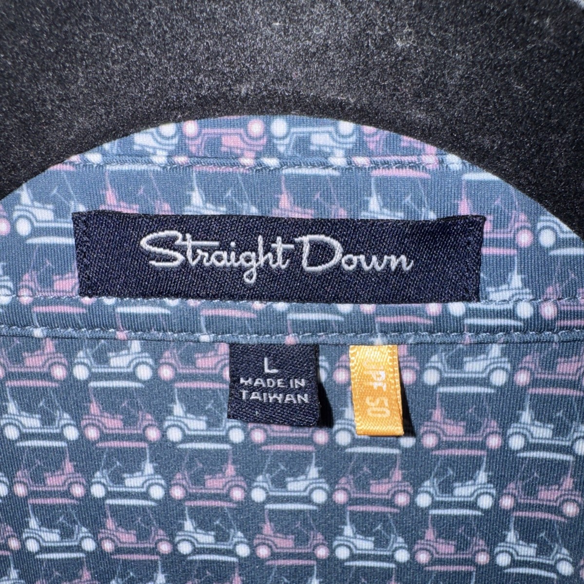 Straight Down Easy Rider Golf Polo Shirt Mens Large Ocean Blue Pink Golf Carts View 3