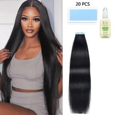 Tape In Straight Hair Extension Basic Human Hair  1 2 Color FREE Tapes remover