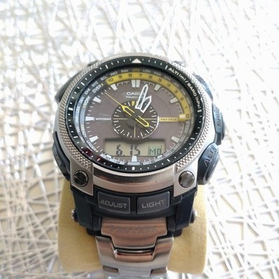 Casio PRO TREK Titanium PRW-5000T-7JF Digital Analog Watch Yellow From Japan