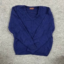 Robert Klein Sweater Mens Large Navy Blue Cable Knit V-Neck USA Made Pullover