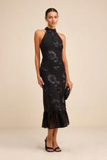 Lulus Margaret Black Textured Ruffled Midi Dress