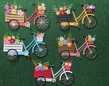2 Fancy Bicycles with flowers cardstock die cuts scrapbook cards