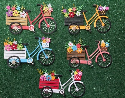 2 Fancy Bicycles with flowers cardstock die cuts scrapbook cards