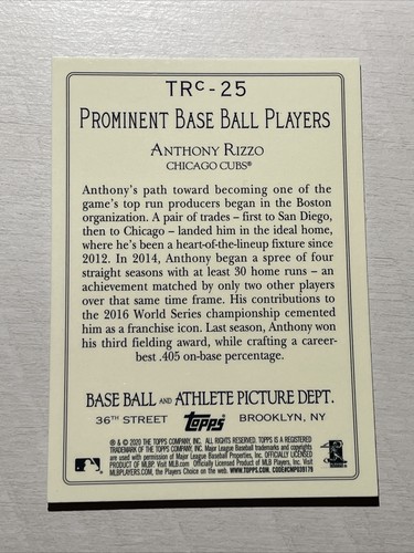 2020 Topps Series 2 #TRC-25 Anthony Rizzo Chicago Cubs Turchia Rosso Cromo - Foto 2 di 2