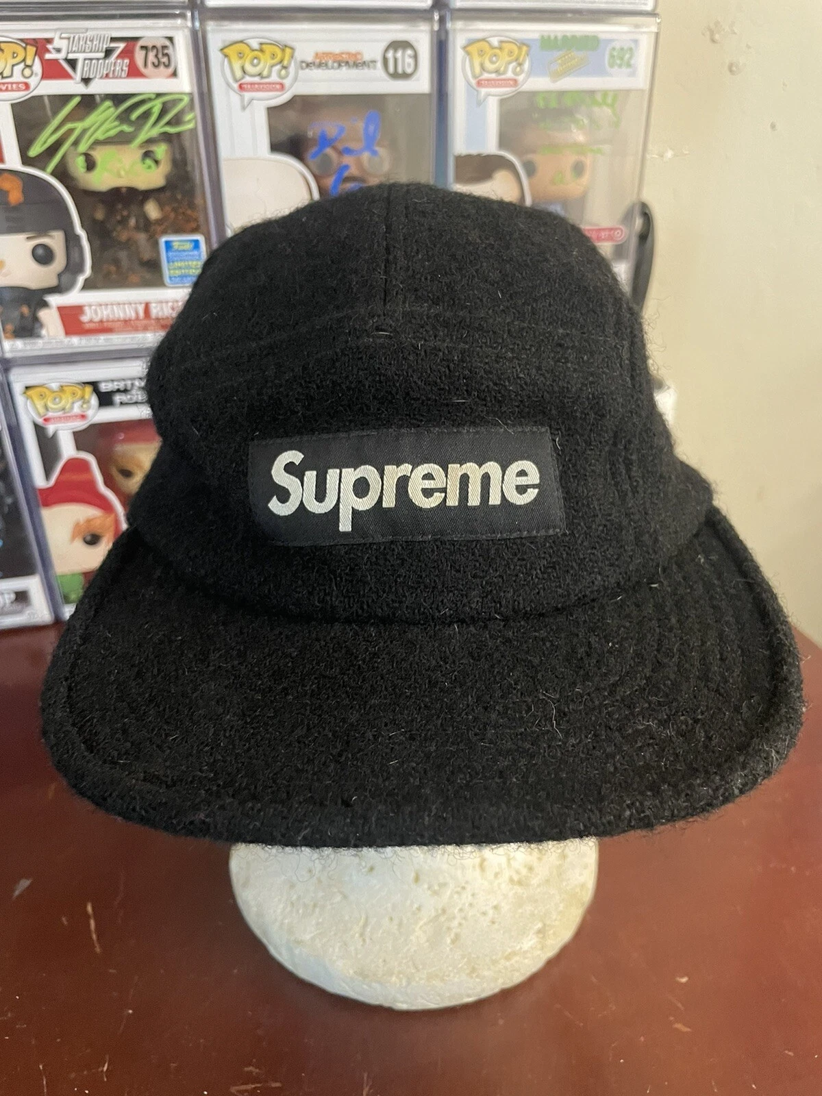 Chapeau / casquette Supreme Harris Tweed 5 panneaux à bretelles   Noir 