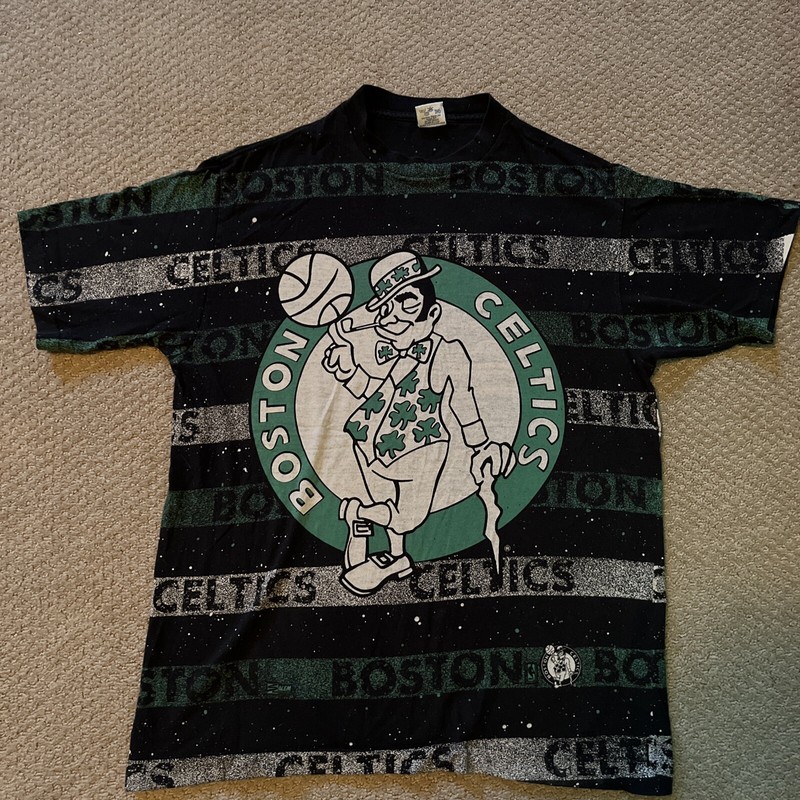 VINTAGE NBA ALL OVER PRINT BOSTON CELTICS 90s TEE SHIRT SIZE L Salem Sportswear