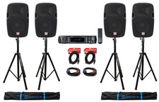 Man Cave Audio System W/(4) 12” 12000w Speakers+stands+2-ch. Bluetooth Amplifier