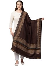 Women  s Jamawar Weave Warm and Soft Woolen Shawl Stole Brown 40 x 80''